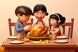 感恩节家庭聚会皮克斯动画矢量素材