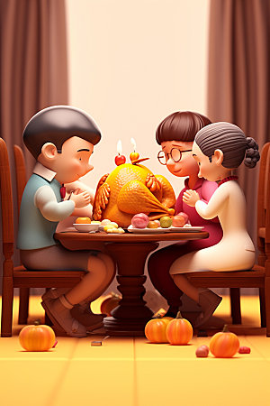感恩节餐桌卡通矢量素材