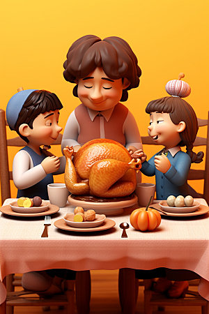 感恩节餐桌皮克斯动画矢量素材