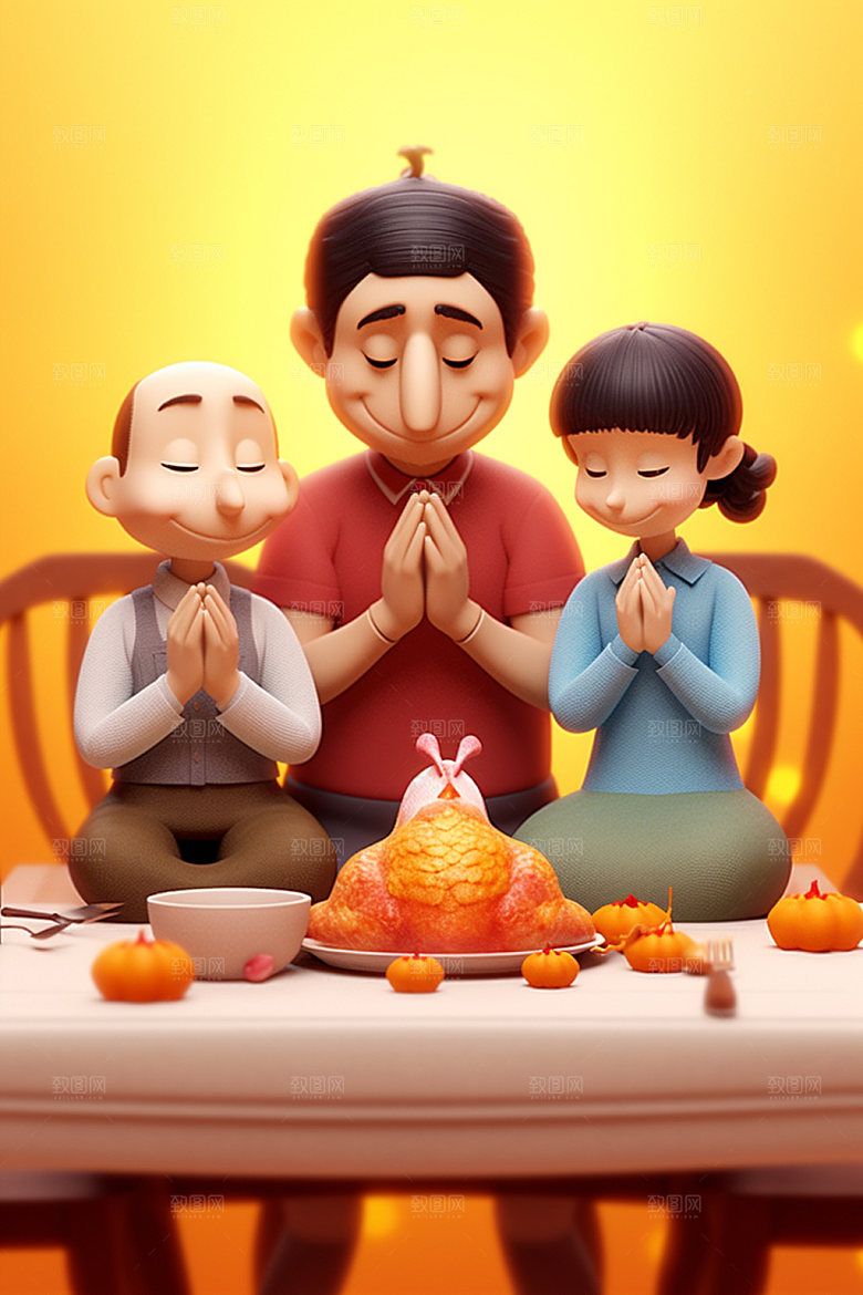 感恩节皮克斯动画合手祈祷矢量素材
