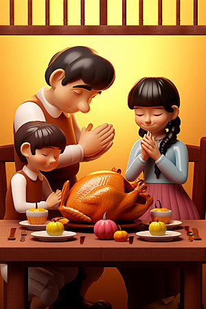 感恩节合手祈祷家庭聚会矢量素材