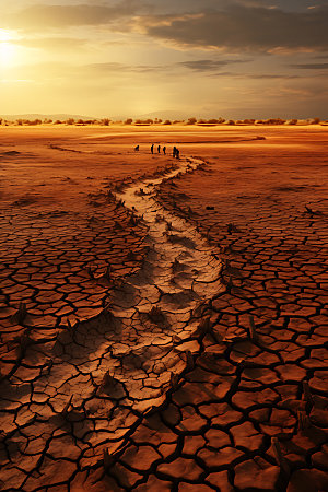 干旱地面龟裂缺水摄影图