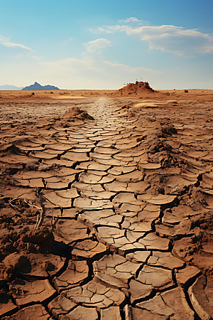 干旱缺水地面龟裂摄影图