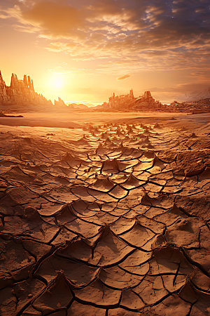 干旱自然气候地面龟裂摄影图