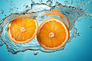 水中柑橘清爽高清摄影图