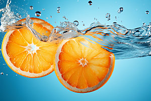水中柑橘柠檬清凉摄影图