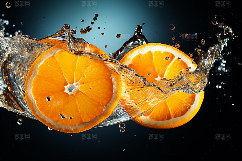 水中柑橘柠檬水果摄影图