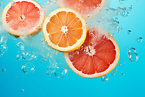 水中柑橘清爽西柚摄影图