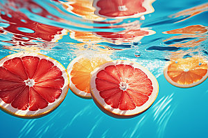 水中柑橘西柚创意摄影图