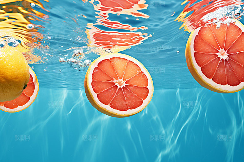 水中柑橘夏天水果摄影图