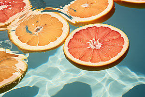 水中柑橘切片西柚摄影图