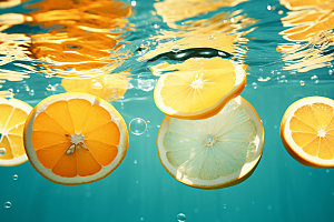 水中柑橘清爽清新摄影图