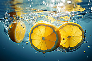 水中柑橘夏天清凉摄影图