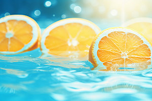 水中柑橘切片清凉摄影图