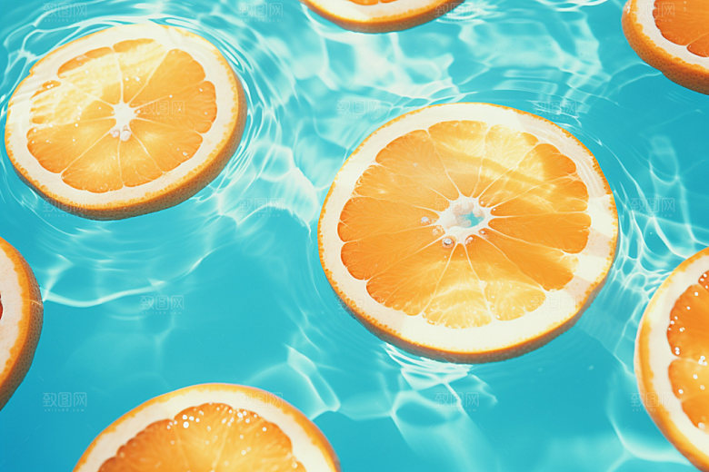 水中柑橘柠檬夏天摄影图