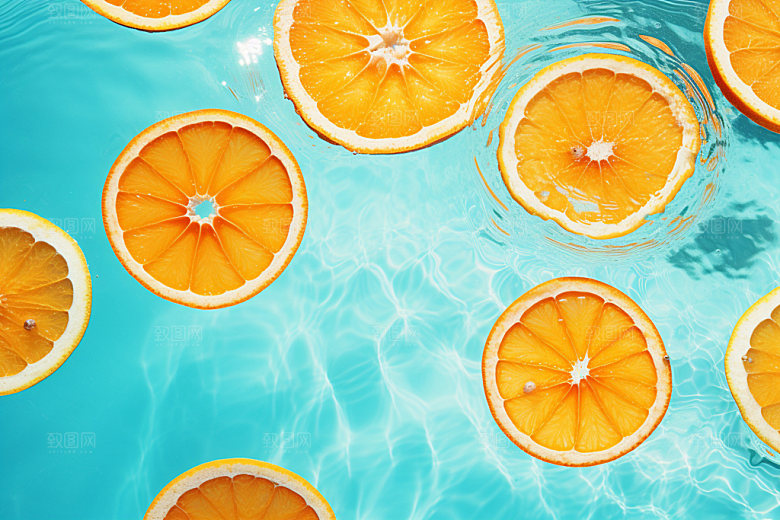 水中柑橘夏天创意摄影图
