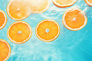 水中柑橘切片清新摄影图