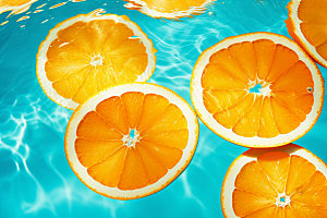 水中柑橘清新夏天摄影图
