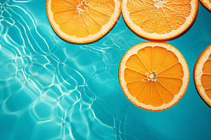 水中柑橘西柚切片摄影图