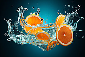 水中柑橘清凉高清摄影图