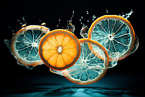 水中柑橘西柚高清摄影图