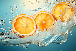水中柑橘水果清凉摄影图