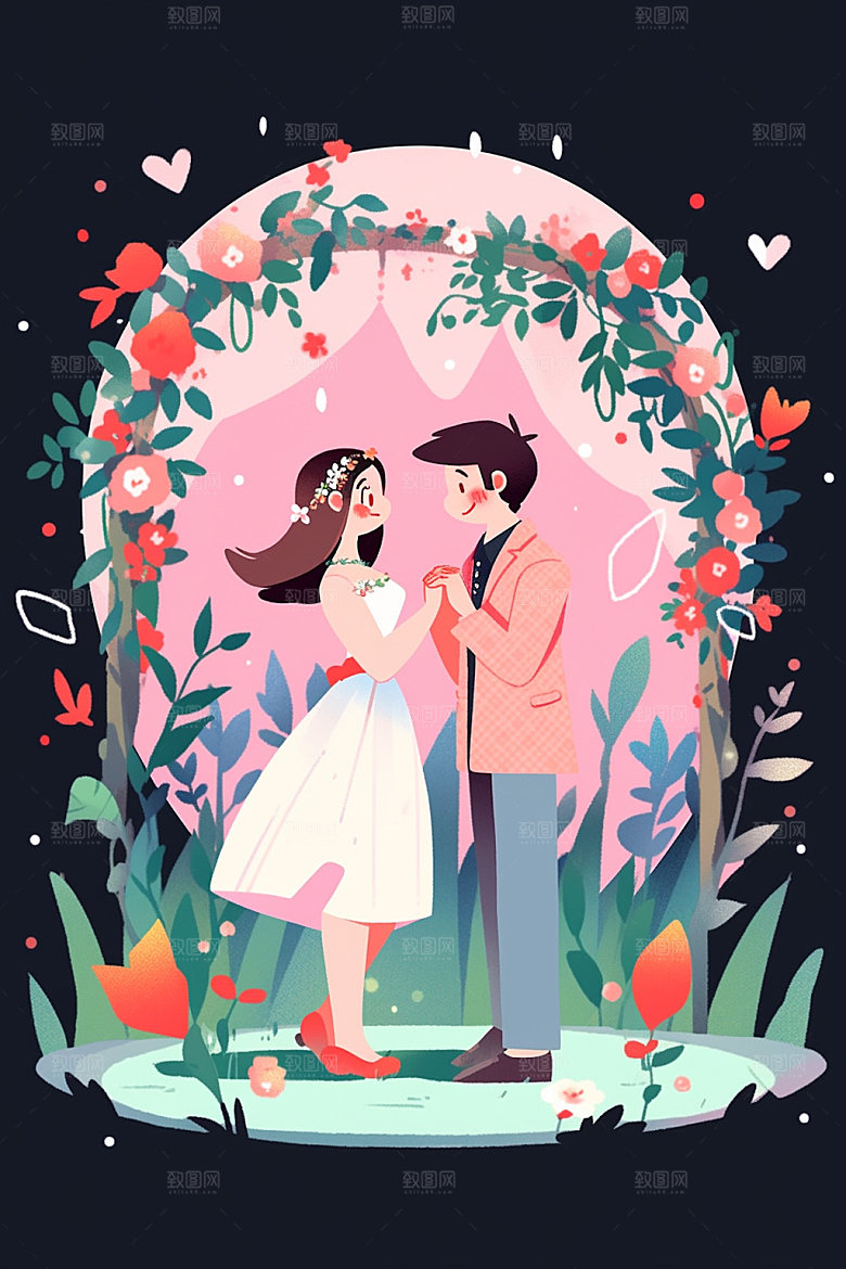 情侣告白手绘求婚插画