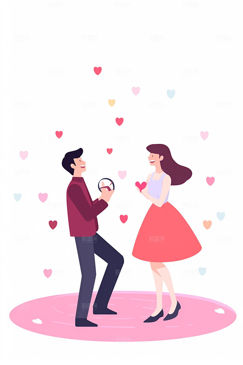 情侣告白甜蜜求婚插画