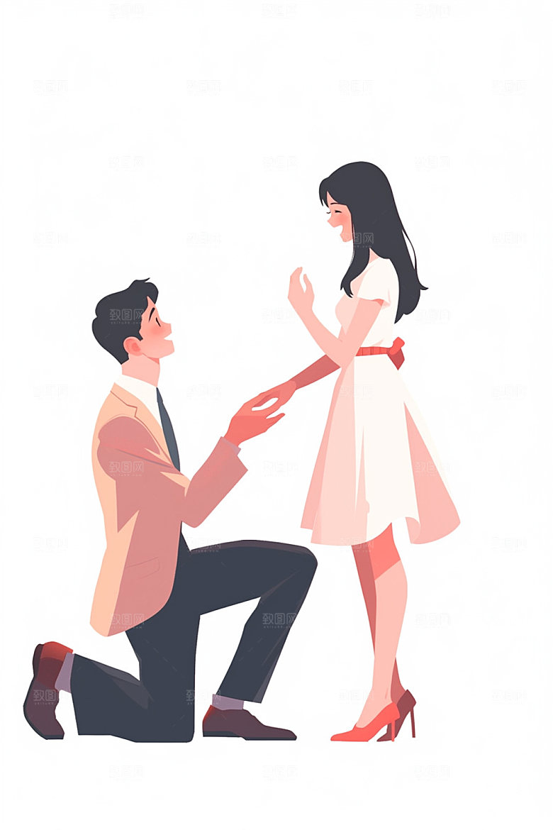 情侣告白求婚手绘插画