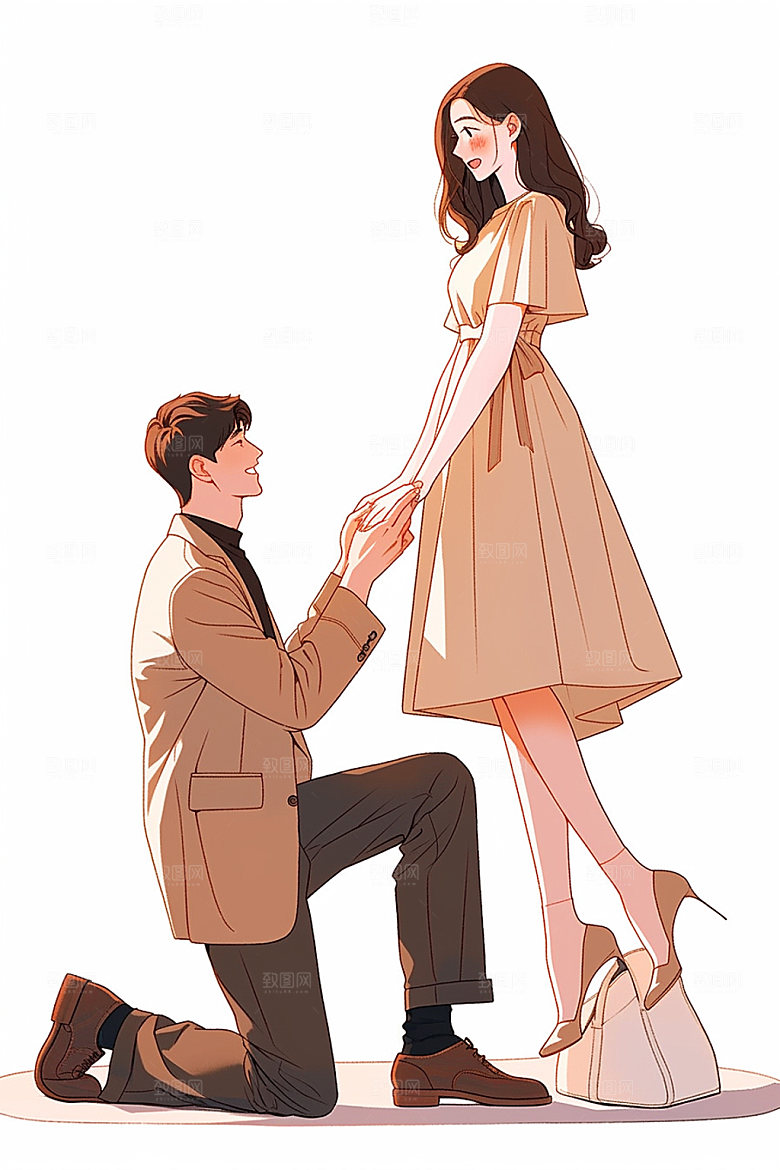 情侣告白求婚手绘插画
