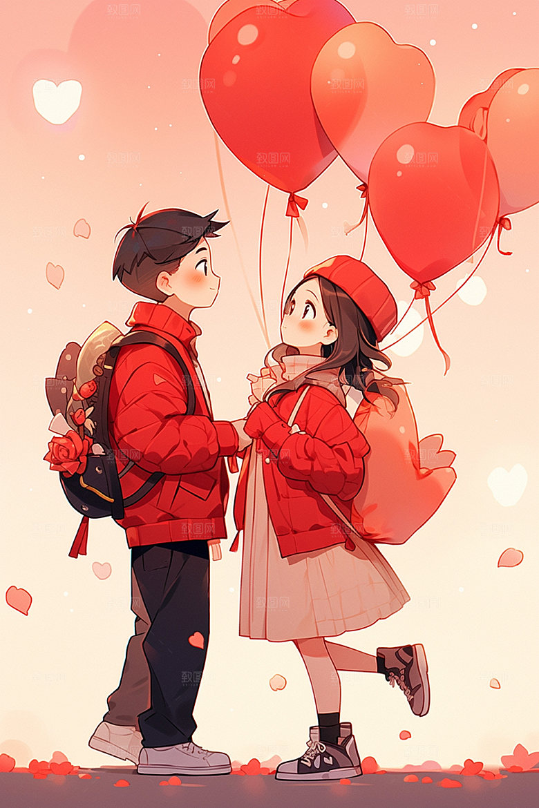 情侣告白求婚手绘插画
