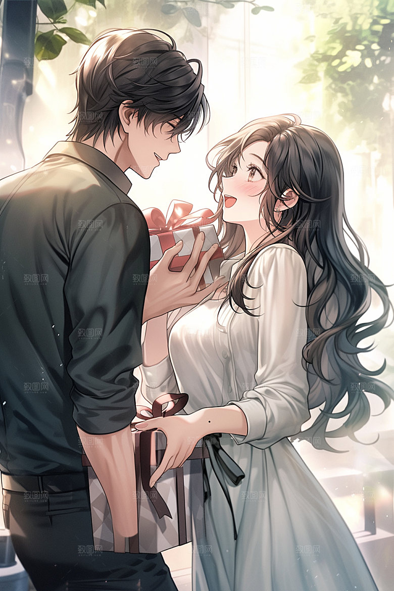 情侣告白手绘求婚插画