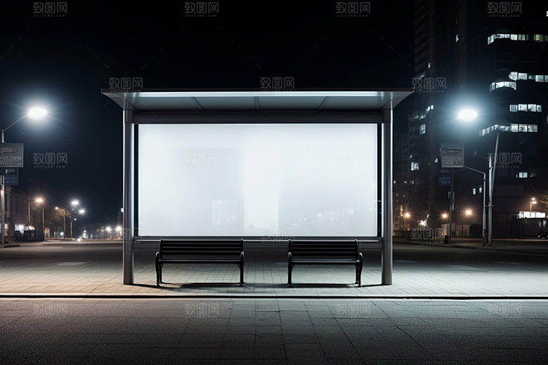站台灯箱展示公交车站广告样机