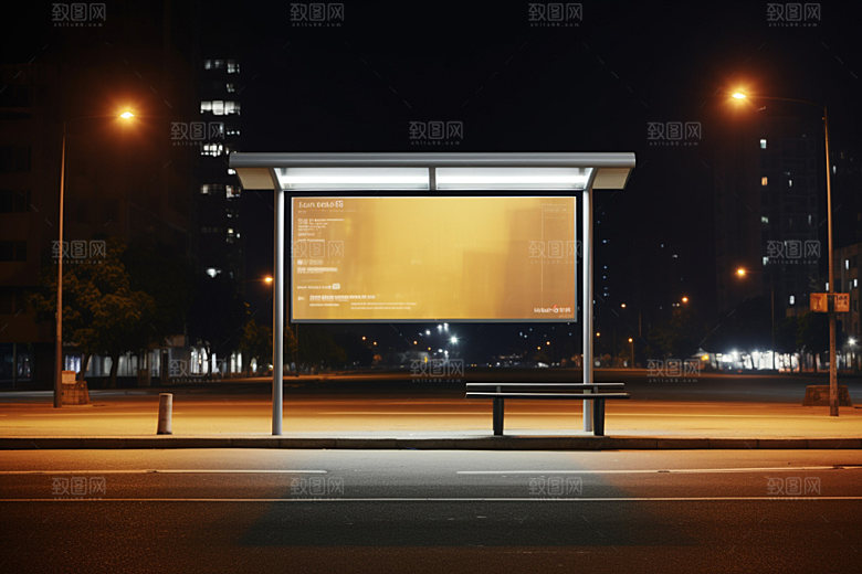 站台灯箱公交车站广告模型样机