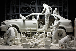 车辆维修汽车生产工厂白模