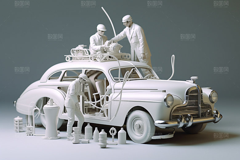车辆维修修车3D白模