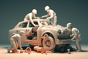 车辆维修汽车生产工厂白模