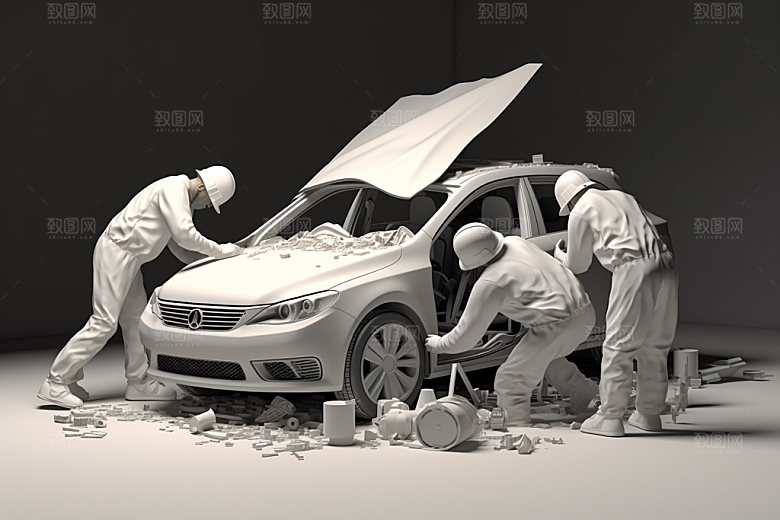 车辆维修修理厂立体白模