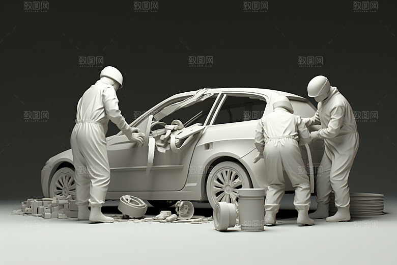车辆维修车间立体白模