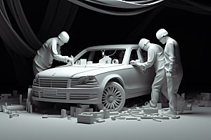 车辆维修3D修理厂白模