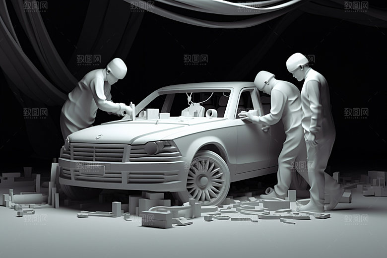 车辆维修3D修理厂白模