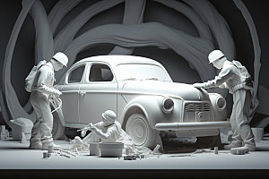车辆维修修理厂3D白模