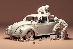 车辆维修修车3D白模