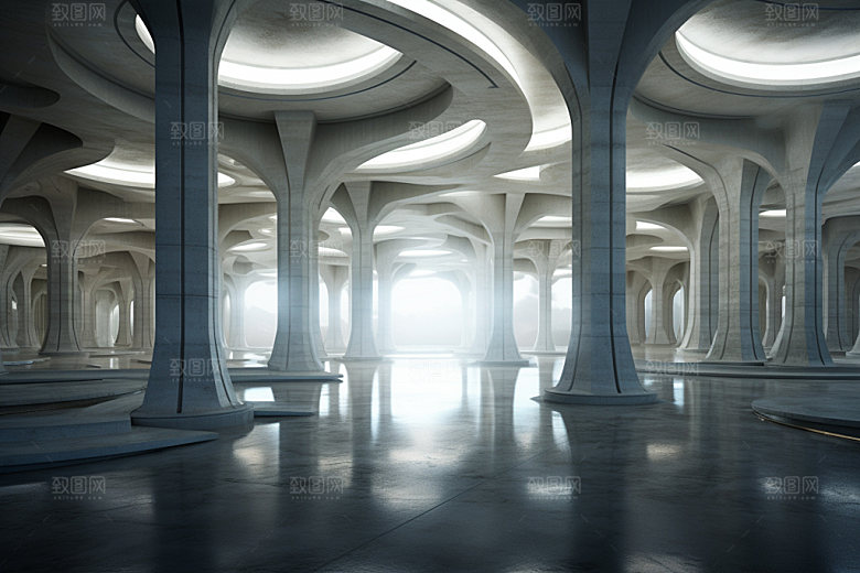 建筑空间简约几何背景图