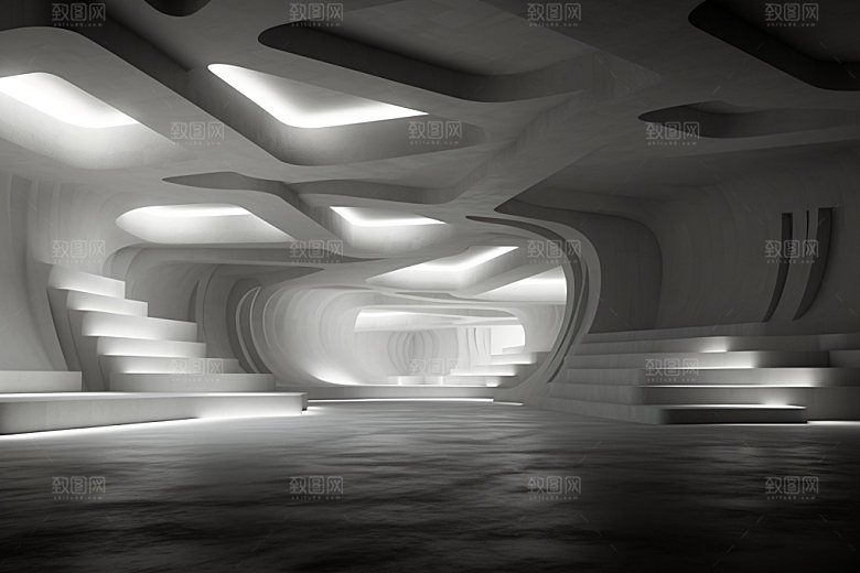 建筑空间白色透视背景图