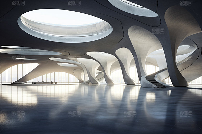 建筑空间白色几何背景图