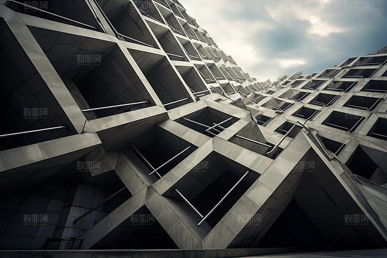建筑空间几何3D背景图