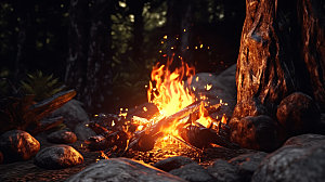 篝火火堆露营摄影图
