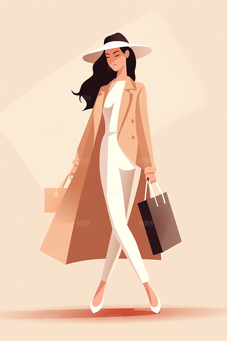 双十一手绘插画女性购物矢量高清