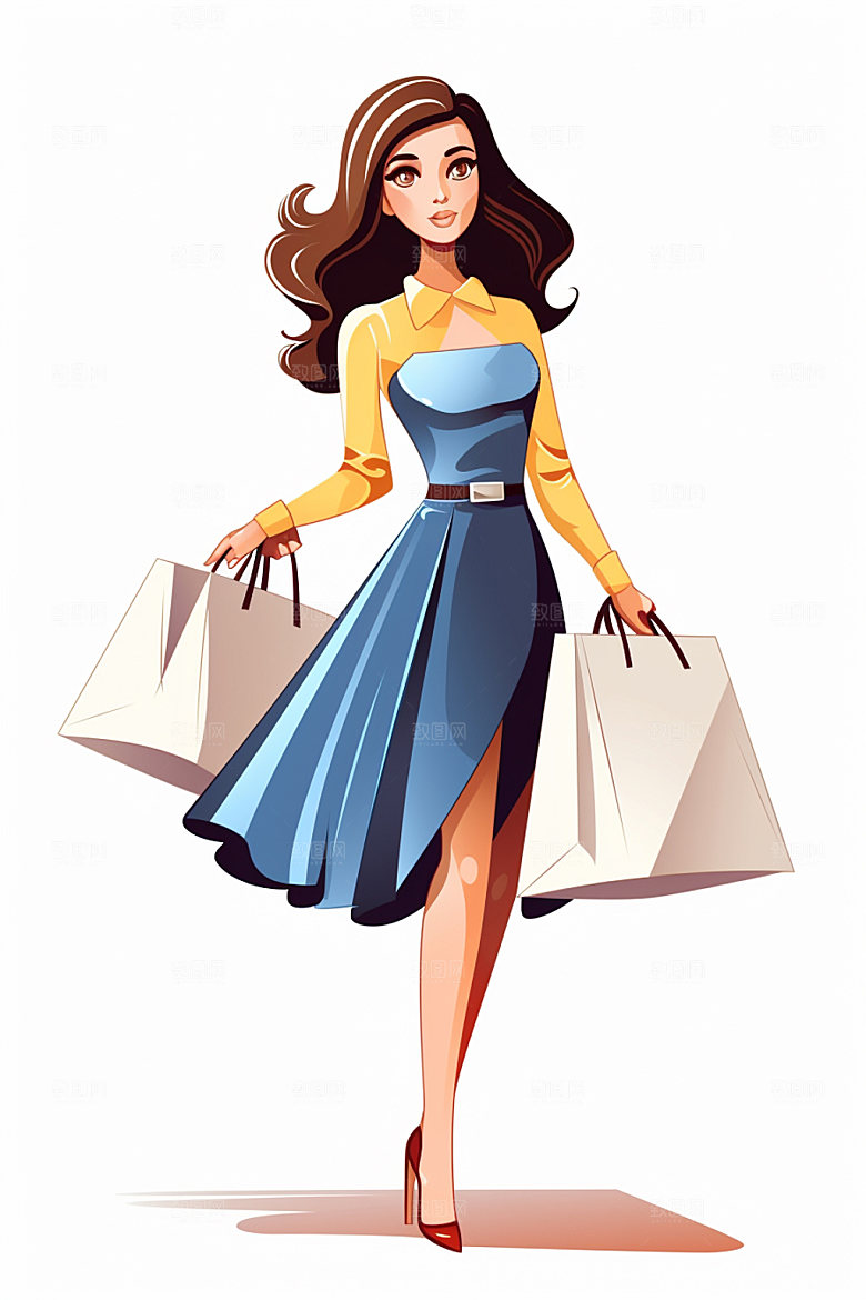 双十一女性购物手绘插画矢量高清